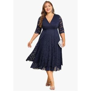 #116 ​MSRP $40 NWT LAPA PLUS BLUE LACE/GAUZE MIDI DRESS ♡ SIZE 3XL ♡